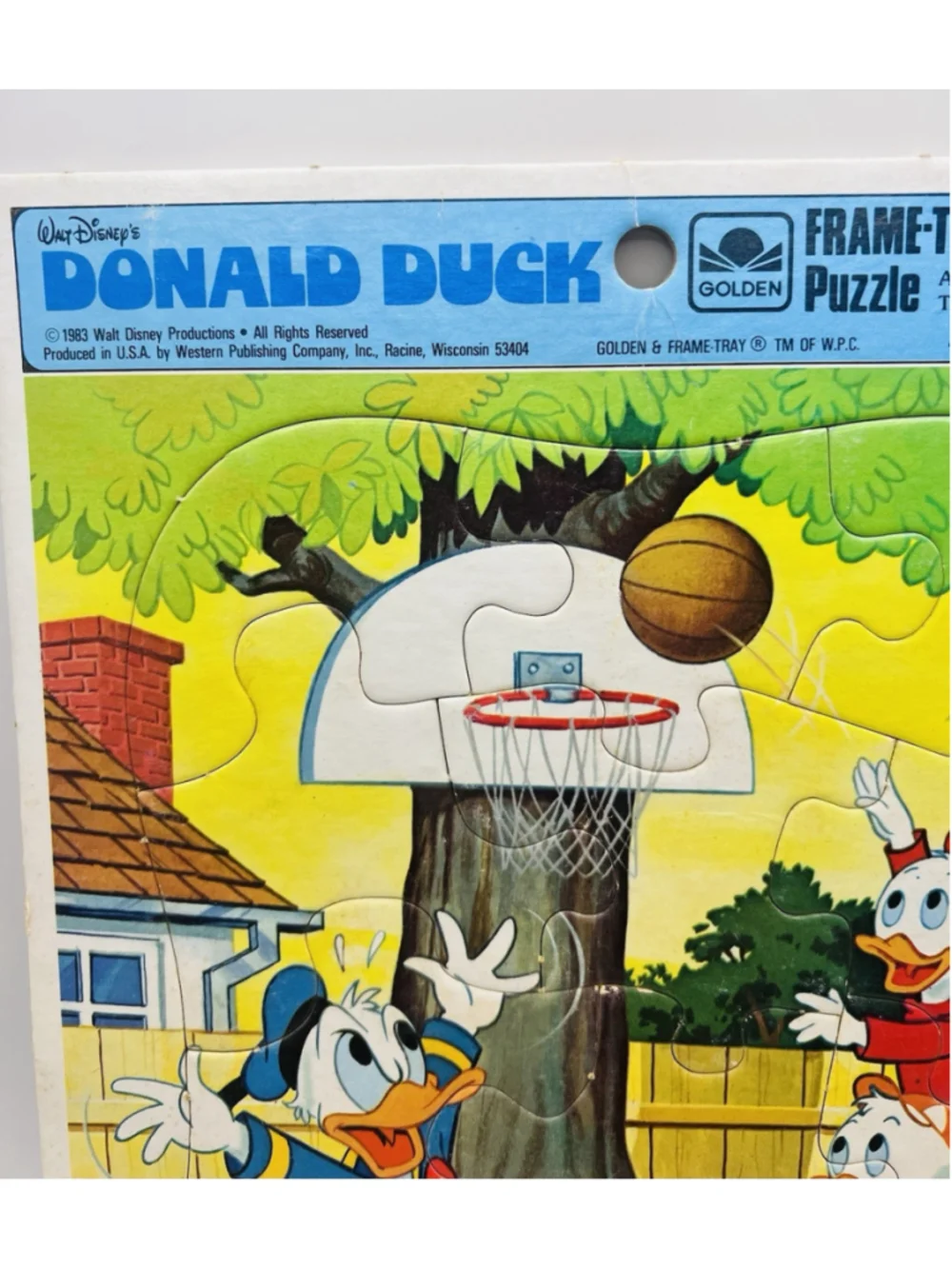 Vintage 1983 Walt Disney Donald Duck Puzzle Golden Frame Tray